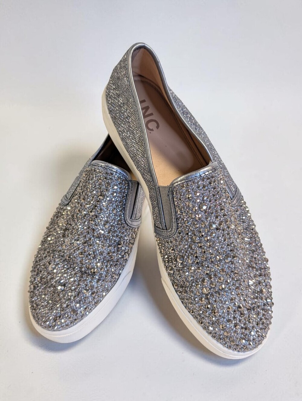 INC International Concepts Silver Crystal Embellished Slip-On Sneakers 9M